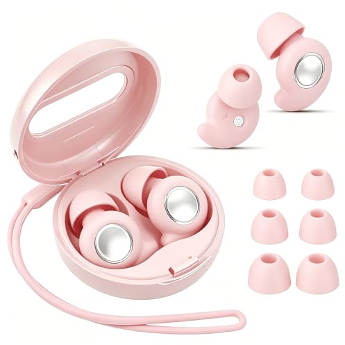 Ear Plugs for Sleep, 45dB Noise Cancelling Ear Plugs for Snoring | Reusable Silicone Earplugs for Side Sleepers, Snoring & Travel | Soft Hearing Protection | with 6 Tips (S/M/L) & Case(Pink)