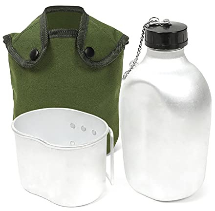 Cantina in alluminio portatile con tazza e copertura per campeggio escursioni trekking picnic sopravvivenza costruzione design impilabile tela catena coperchio sicuro manico pieghevole ideale campeggi
