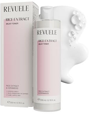 REVUELE Tonico Lattiginoso Viso con Estratto di Riso – Idrata e Nutre, Rinforza la Barriera Cutanea con Ceramidi, Pelle Morbida, Rimpolpata e Luminosa, Formula Delicata, 200 ml