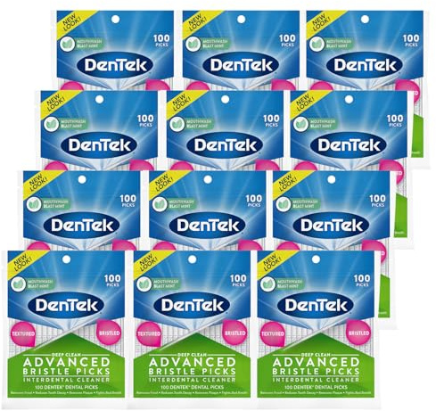 Dentek Dental Picks (Textured & Bristled for deep clean) with Fresh Mint, 100 counts by DenTek