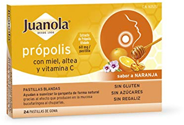 JUANOLA Própolis Sabor Naranja - 24 pastillas blandas - Ayudan a suavizar la garganta de forma natural - Producto alimenticio con Própolis con Miel, altea y Vitamina C.