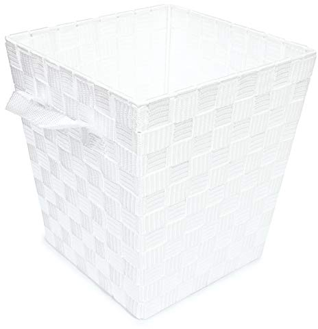 EHC Woodluv Woven Waste Paper Bin Basket With Hollow Handle - White