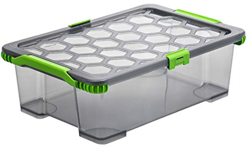 Rotho Evo Total Protection Aufbewahrungsbox 30l mit Deckel, lebensmittelechter Kunststoff (PP) BPA-frei, anthrazit/transparent, 30l (59.0 x 39.5 x 18.5 cm) | 30-L-Aufbewahrungsbox mit Deckel, flach und stapelbar, transparente Flächen, anthrazit, lebensmittelecht, 59 x 39,5 x 18,5 cm