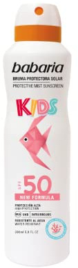Babaria - Bruma Protectora Solar Infantil SPF50 UVA-UVB e Infrarrojos, Propiedades Hidratantes, Contiene Aloe Vera, Resistente al Agua, Vegano, Unisex - 200 ml