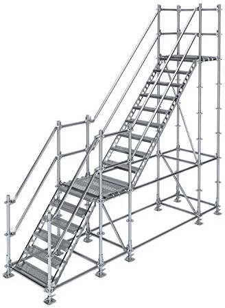 Scafom-rux Feuerverzinkte Bautreppe [15 Stufen] Außentreppe 4 Meter Höhe, 80 cm Breite und 45 Grad - Treppe außen - Außentreppe Bausatz - Aussentreppe & Podesttreppe für Gerüst & Garten