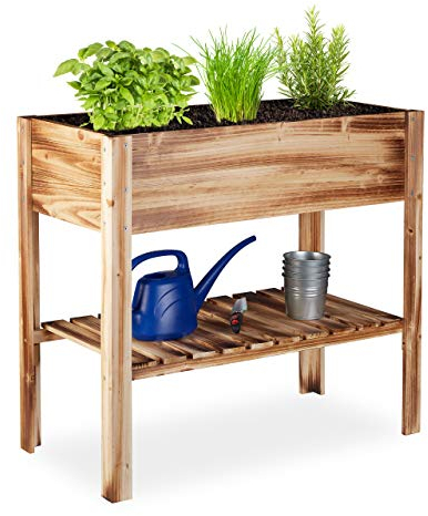 relaxdays Fioriera in Legno, Scomparto, Aiuola a Cassetta da Terrazza, per Erbe Aromatiche, HLP 80x88x43,5cm, Fiammato