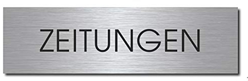 Briefkasten-Schild selbstklebend mit Gravur ZEITUNGEN MOCAVI Stick 903 M, Edelstahl graviert, modernes Design, flach, geradlinig