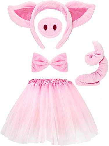 WILLBOND Set de Costume de Cochon Set de Costume Jupe Tutu Accessoires Kit de Déguisement Animal Nœud Papillon Queue Oreilles de Cochon Jupe Tutu pour Enfants (L)