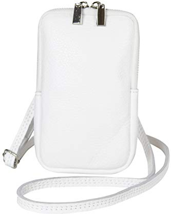 AMBRA Moda GLX17 - Umhängetasche, Handytasche, Echtleder Tasche mit abnehmbarem und verstellbarem Schultergurt, geeignet für Handy bis zu 6,5 Zoll. (Weiß)