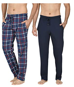 Långa loungebyxor för män nattkläder (tvåpack) pyjamasbyxor nattkläder, Marinblå/marinblå rutig, S