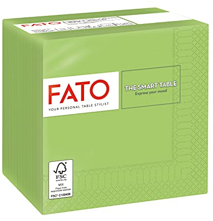 Fato - Disposable Paper Napkins, Ideal for Aperitifs and Cocktails, Pack of 100 Napkins, Size 24x24 Folded in 4, 2 ply, Colour Apple Green, Paper 100% Pure Cellulose, FSC Certified