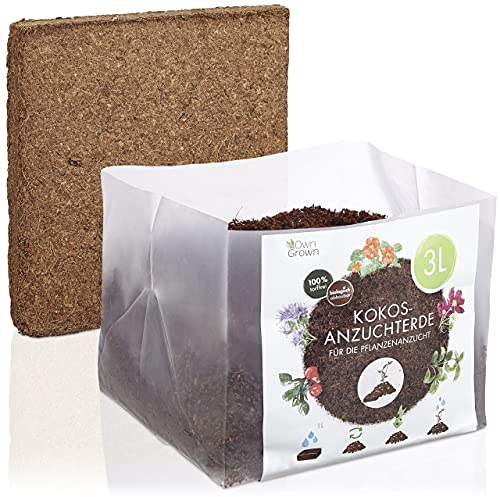 Terriccio di cocco ricco di sostanze nutritive: 3L di terriccio premium senza torba - Terriccio di cocco pressato come pratico distributore d'acqua - Terriccio di cocco per piante d'appartamento