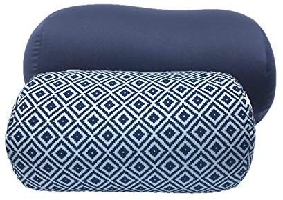 Bookishbunny 2pcs Micro Bead Microbead Roll Pillow Cushion for Bed Back Neck Head Body Support, 13 x 7, Various Designs (Navy+Diamond)