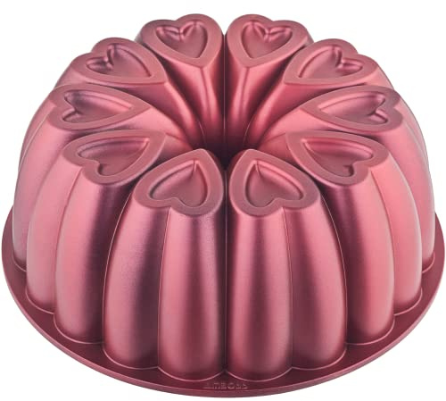MIENCA Teglia per torta in alluminio a forma di cuore, regalo di Natale, antiaderente, stampo da forno da 20 cm, teglia, in alluminio fuso, titanio per rivestimento, 12 tazze (rosso)