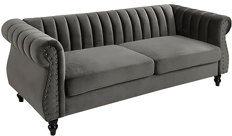 Vente-unique Chesterfield Trumbo - Sof√° de 3 plazas de Terciopelo con Efecto Espejo