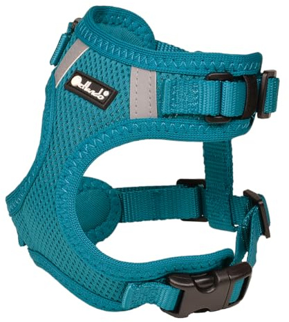 Petlando Hundegeschirr Mesh Vest, leichtes Brustgeschirr aus weichem Mesh & Nylon, stufenlos verstellbar, reflektierend mit 2 D-Ringen, Petrol M, Welpengeschirr