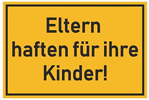 Samunshi® Aufkleber Eltern haften für ihre Kinder - Schild Sticker Hinweisschild Warnschild Vorsicht Gelb - 20x13,2cm mehrfarbig