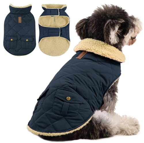 Queenmore Wintermantel Hund Wasserdicht Hundemantel Winter Große Hunde | Warme Fleecemantel Hundejacke Quilten Hundebekleidung Hundepullover für Greyhound Dackel Bulldogge Beagle Labrador, Blau, XL