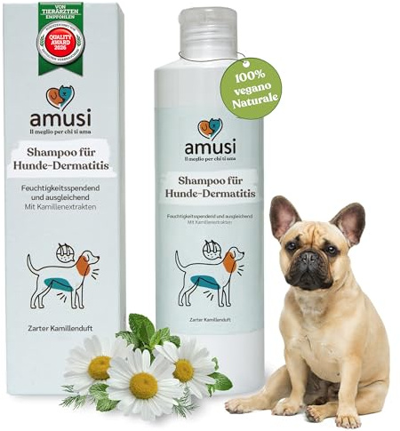 amusi Shampoo per Cani con Dermatite 250ml - Made in Italy, Shampoo Cane Antiprurito, Effetto Calmante per Cute Sensibile - Cane Dermatite Ideale per Tutti i Tipi di Pelo e Cute Irritata