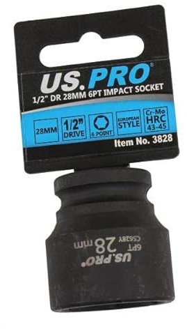 US PRO Tools 28mm Impact Socket 1/2 Drive 6 Point Single Hex 3828