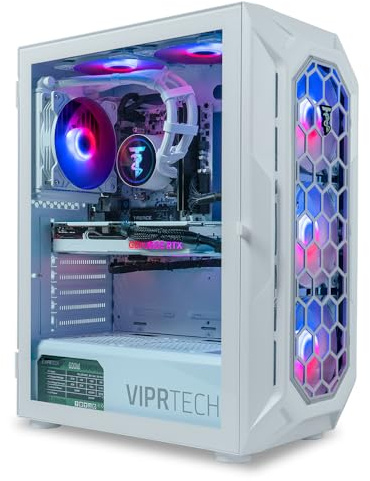 ViprTech Ghost 3.0 Liquid-Cooled PC - AMD Ryzen 5 5600X (12-LCore 4.6Ghz), RTX 4060 8GB, 32GB DDR4 3200 RAM, 1TB NVMe SSD, VR-Ready, Streaming, WiFi, RGB, Win 11, Warranty, Gaming Desktop Computer