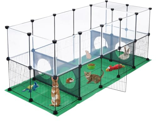 SILVER VALLEY Rabbit Playpen, Guinea Pig Cage, Hamster Cages, One Door Design for Small Animal, Bunny, Puppy, Kitten, Hedgehog, DIY, Portable, Exercise Fence with Mat, 153 x 64 x 64cm, Black