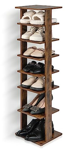 GIANTEX Schuhregal schmal und hoch, Schuhschrank Regal Holz 8 Ebenen, Schuhständer Schuhablage vertikal, Schuh-Organizer platzsparend, Holzregal Standregal Lagerregal freistehend (klein, Braun)