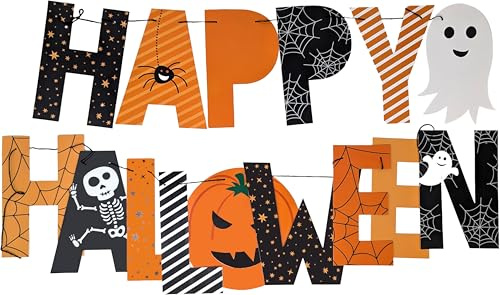 YLAB „Happy Halloween“-Wimpelkette, vorgefädelt, Buchstaben auf Karte