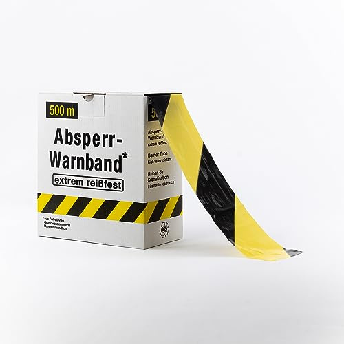 Absperrband Flatterband Warnband schwarz-gelb 80 mm reißfest 500 Meter