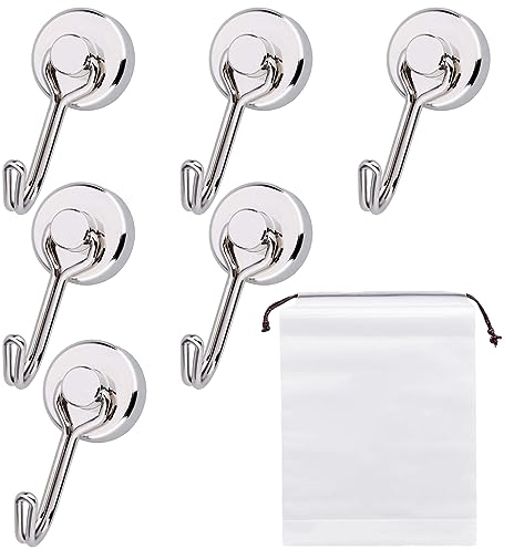 Gancio girevole da 6 pezzi con custodia da 1 pezzo, gancio magnetico, gancio magnetico al neodimio girevole da 15 kg, mini porta dietro il gancio per cucina, ufficio, frigorifero (G20mm, argento)