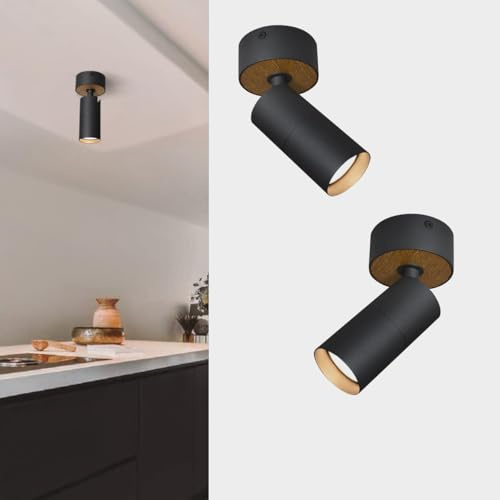 ouglres Deckenleuchte Holz Schwarz,2er Kleine Deckenleuchte,Deckenspots Aus Metal,Modern Stylish Deckenstrahler Gu10 Für Wohnzimmer Nachttisch Schlafzimmer Flur Küchen,Esstisch,Galerien,Cafe