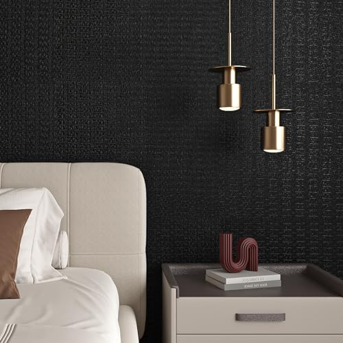 Livelynine Papier Peint Adhesif Mural Chambre Adulte Noir Aspect Structuré 40CMx10M Papier Peint Noir Mat Salon Salle de Bain Mur Adhesif pour Meuble Cuisine Armoire Tiroir Rouleau Adhesif pour Meuble