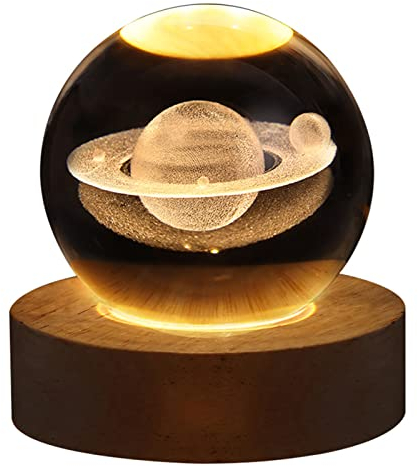 Pomurom Saturn Kristallkugel Nachtlicht, 6cm Nachtlampe Mit Lampensockel, Leuchtende Lampe Stimmungslichter LED Schlafzimmer Heimdekoration Geschenk für Kinder Erwachsene