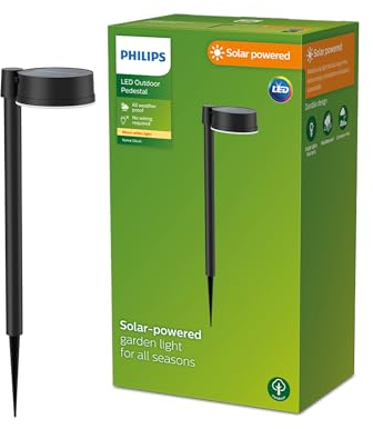 Philips Lighting - Luz para Iluminación Camino Vynce, alimentación solar, formato redondo, 1.5W, 2700K,negro, resistente a intemperie IP44
