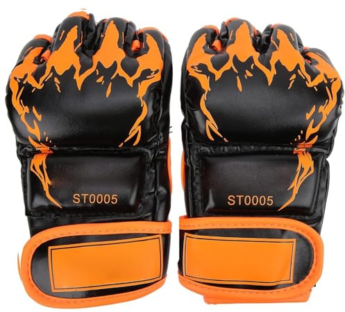 HERCHR 1 Pair Open Palm MMA Gloves, 23x14x4cm/9.1x5.5x1.6in PU Leather Fingerless Punching Bag Sanda Boxing Gloves for Men & Women Punching Bag Sparring Muay Thai Karate Kickboxing (Black Orange)