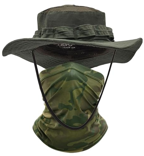 ehsbuy Fischerhut Herren Kühlenden Schlauchschal Tropenhut Military Safari Anglerhut Camouflage Multifunktionstuch Mesh Wanderhut Verstellbarer Sonnenhut für Jagd Outdoor Sportarten