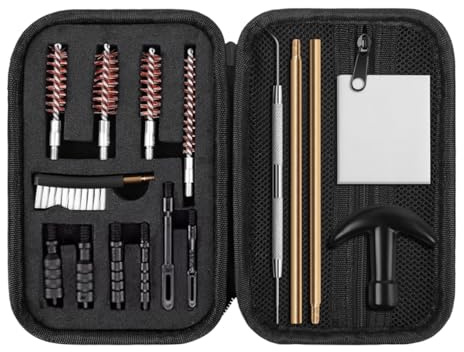 MOCNT 16 Pezzi Kit di Pulizia per Pistola Spazzole Kit di Pulizia Fucile Kit di Pulizia Armi Manutenzione e la Pulizia delle Armi .22Cal .357Cal .38Cal 9mm .40 .45Cal