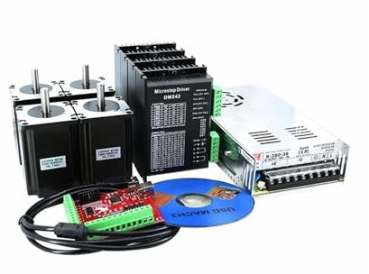 Moteur de broche CNC Kits de broches CNC Le Kit de moteur pas à pas Nema23 57 CNC 4 axes comprend 4 moteurs 2,2 nm 3A + 4 pilotes + 1 alimentation 350w36v Pour fraiseuse de gravure de routeur CNC (Co