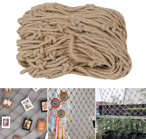 Plant Support Netting, 1mx5m Natural Jute Rope, Pea and Bean Jute Twine Trellis Netting for Garden Fruits Climbing Plants Sweet Peas, Hanging Photo Wall Mesh, Stair Balcony Fence Mesh Net