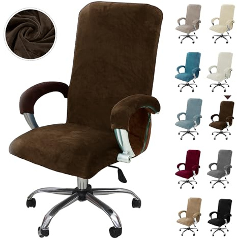 Alishomtll Samt Bürostuhl Bezug mit Armlehne Stretch Stuhlhussen Gaming Stuhl Bezug Abnehmbare Sessel Überzug Elastische Stuhlbezüge für Bürostuhl Computer Stuhl Drehstuhl (Kaffee, X-Large)