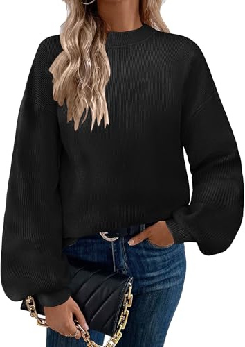 Zeagoo Jerséis de Mujer Tops de Manga Larga Jersey de Cuello Alto Jersey de Punto para Mujer Jersey Sudaderas Suaves Tops cálidos de Invierno Negro S