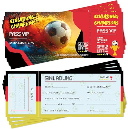 12x Einladungskarten Kindergeburtstag Fussball Eintrittskarte - Coole Einladungskarten Kindergeburtstag Junge Mädchen - Ideal für Sportveranstaltungen und Fußballpartys