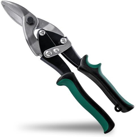 INJOYTEC 10 Inch Aviation Tin Snips Compound Action Straight and Right Aviation Snips Heavy Duty Metal Cutter Shears for Cutting Sheet Metal Aviation Snips Right Cut Right Aviation Snips