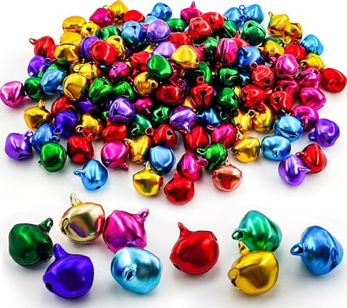 150 Piezas Cascabeles Pequeños Navideña DIY,Campanillas con Agujero para Decoración Árbol de Navidad,Colgante para Mascota,Manualidades (14mm,Aluminio Multicolor)