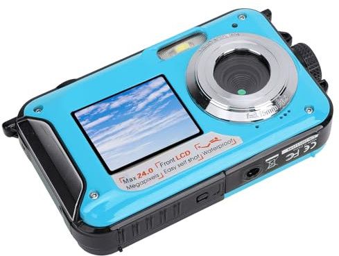 Fotocamera Subacquea per Snorkeling, Fotocamera Impermeabile HD 2.7K 48MP 11 Piedi con Zoom 16X, Fotocamera Digitale Compatta Impermeabile con Messa a Fuoco Automatica, 128 GB