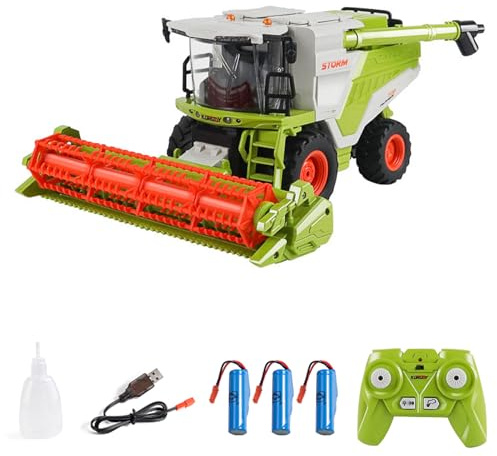 Kodbiby Remote Control Combine Harvester 1/24 6-Channel 2.4GHz Spray LED Lights Sound Tractor Toy Green Farm Toy Gifts for Teens Adults Wheat Cutting Head 3 Batteries