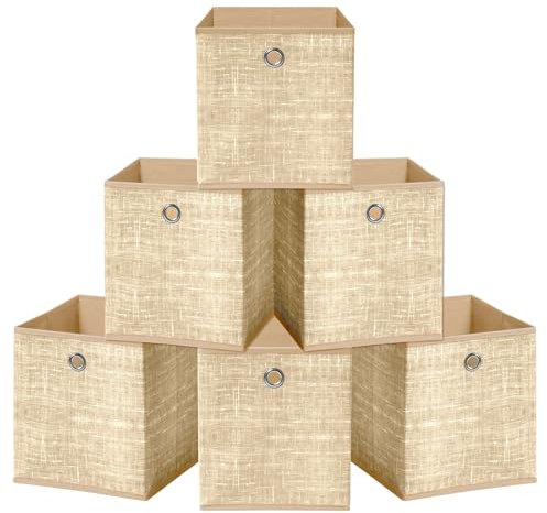 HEFTMAN Faltbare Aufbewahrungswürfel Boxen - 6er Set Beige Stoff Aufbewahrungsboxen (33 x 33 x 33 cm - Beige)