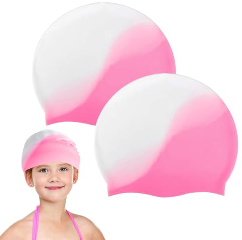 mizikuu 2 Stück Badekappe für Kinder, Silikon Badekappe Mädchen wasserdichte Anti-Rutsch Bequeme Dehnbare Badehaube Schwimmhaube Schwimmkappe für Kinder Jungen und Mädchen