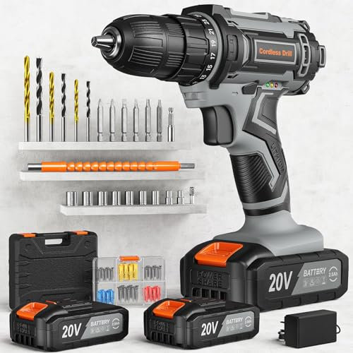 Akkuschrauber 20V, Akku Bohrschrauber Set mit 2 Akkus und 89tlg Zubehör, 42Nm Max Akku Bohrmaschine, 25+1 Drehmomentstufen Akkubohrer, 10mm Bohrfutter, 2-Gang, LED-Licht für Haus DIY