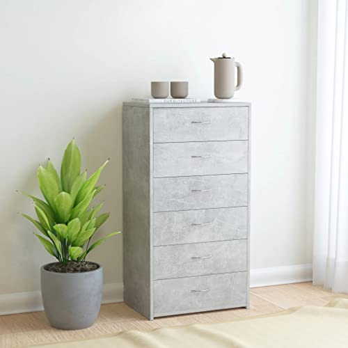 Myheimly Sideboard mit 6 Schubladen Kommode Anrichte Schrank Beistellschrank Mehrzweckschrank Schubladenschrank 50x34x96cm Holzwerkstoff Sideboard Betongrau